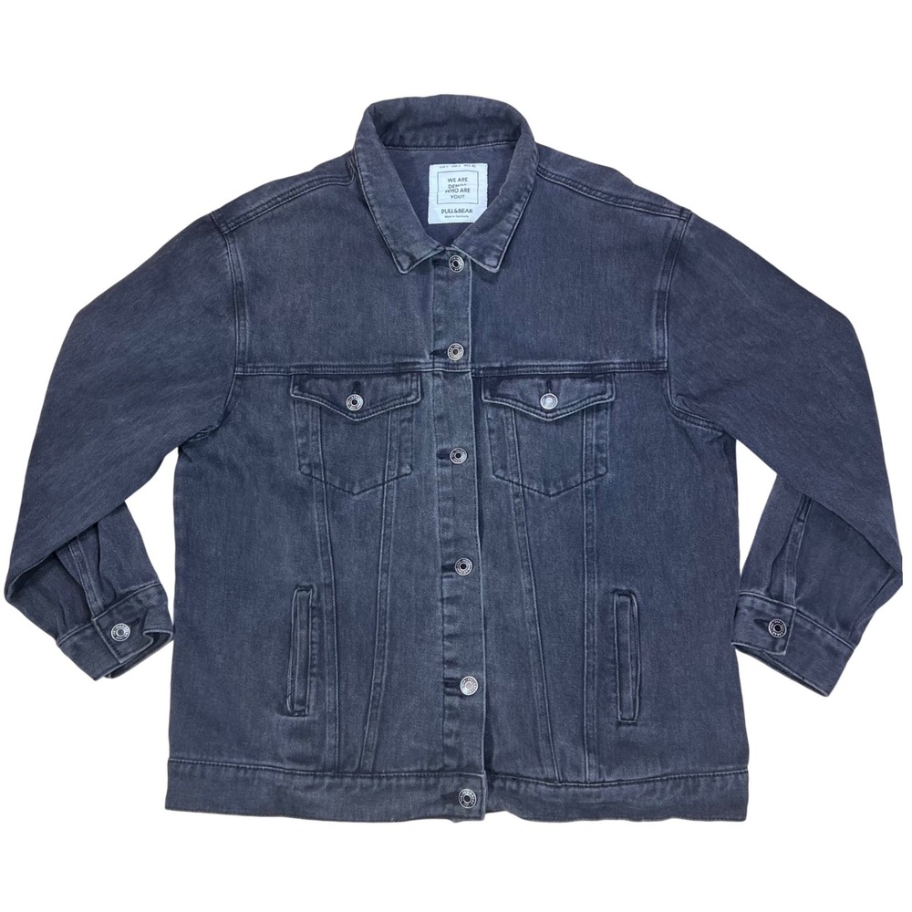Pull Bear‎ Classic Washed Black Denim Trucker Jacket Size L